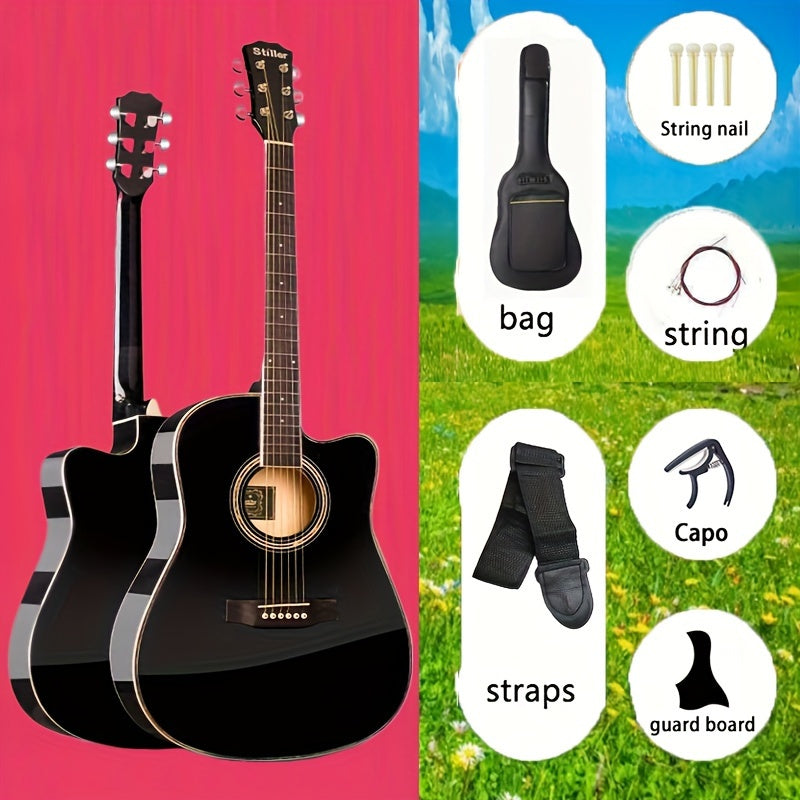 Beginner Acoustic Guitar 101.6cm Spruce Top Rosewood Fingerboard Maple Neck Basswood Sides Includes Bag Straps Tuner