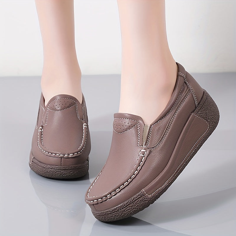 Women's Wedge Loafers Leather Comfortable and Elegant Shoes