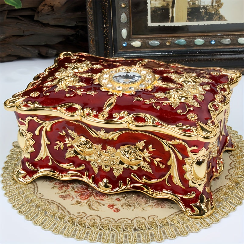 стиль винтаж шкатулка для свадебных украшений с эмалью, с откидной крышкой и отделениями для хранения