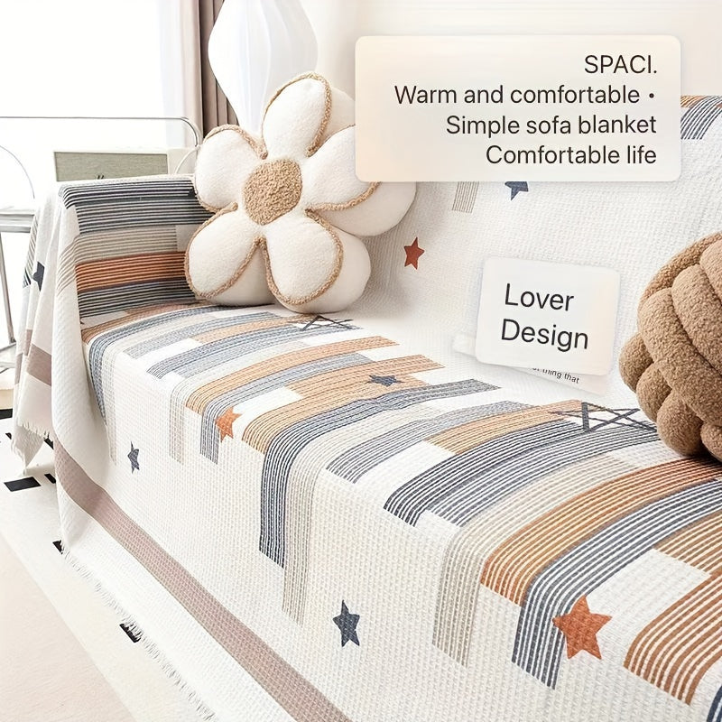 Tasselli Waffle-Knit Divan Qoplamasi - Mashinada Yuvish mumkin, Yashash xonasi va Ofis Dekor uchun Matoga Himoya