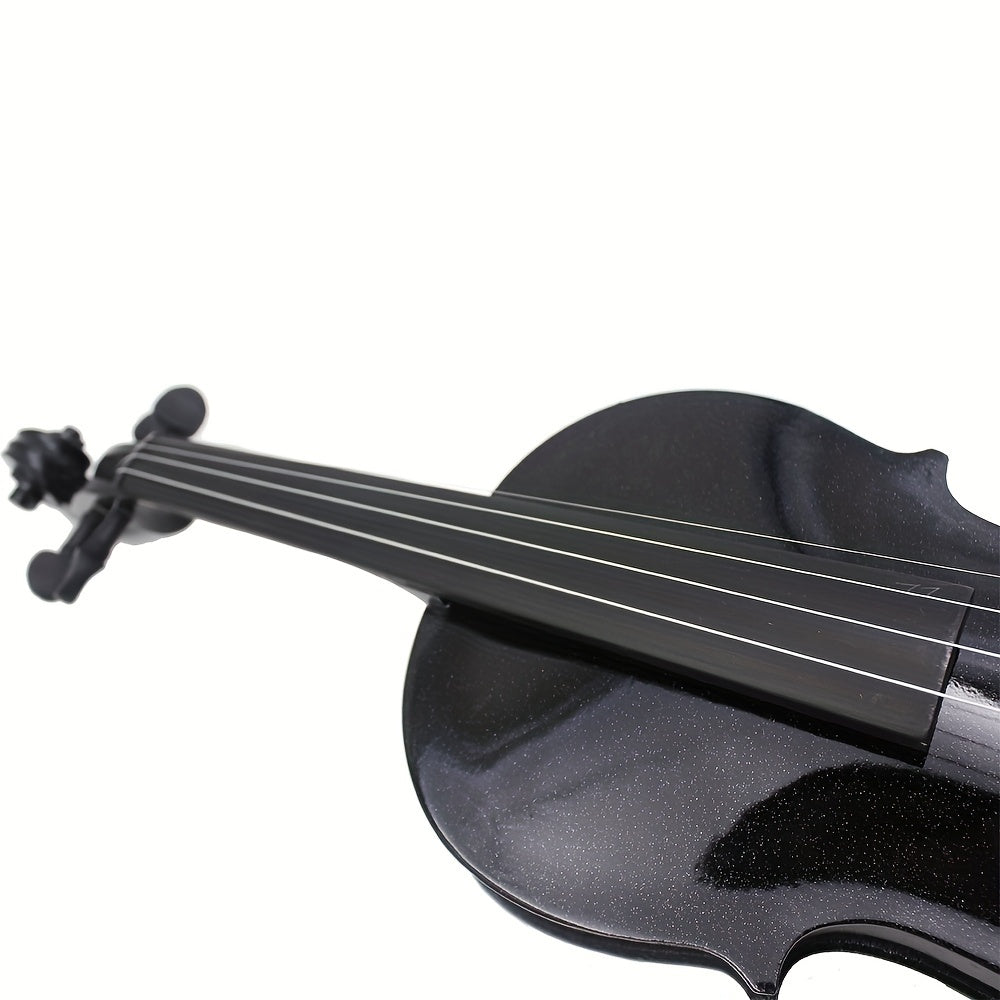 4/4 Solid Wood Violin Black for Beginners with Chin Rest and Case