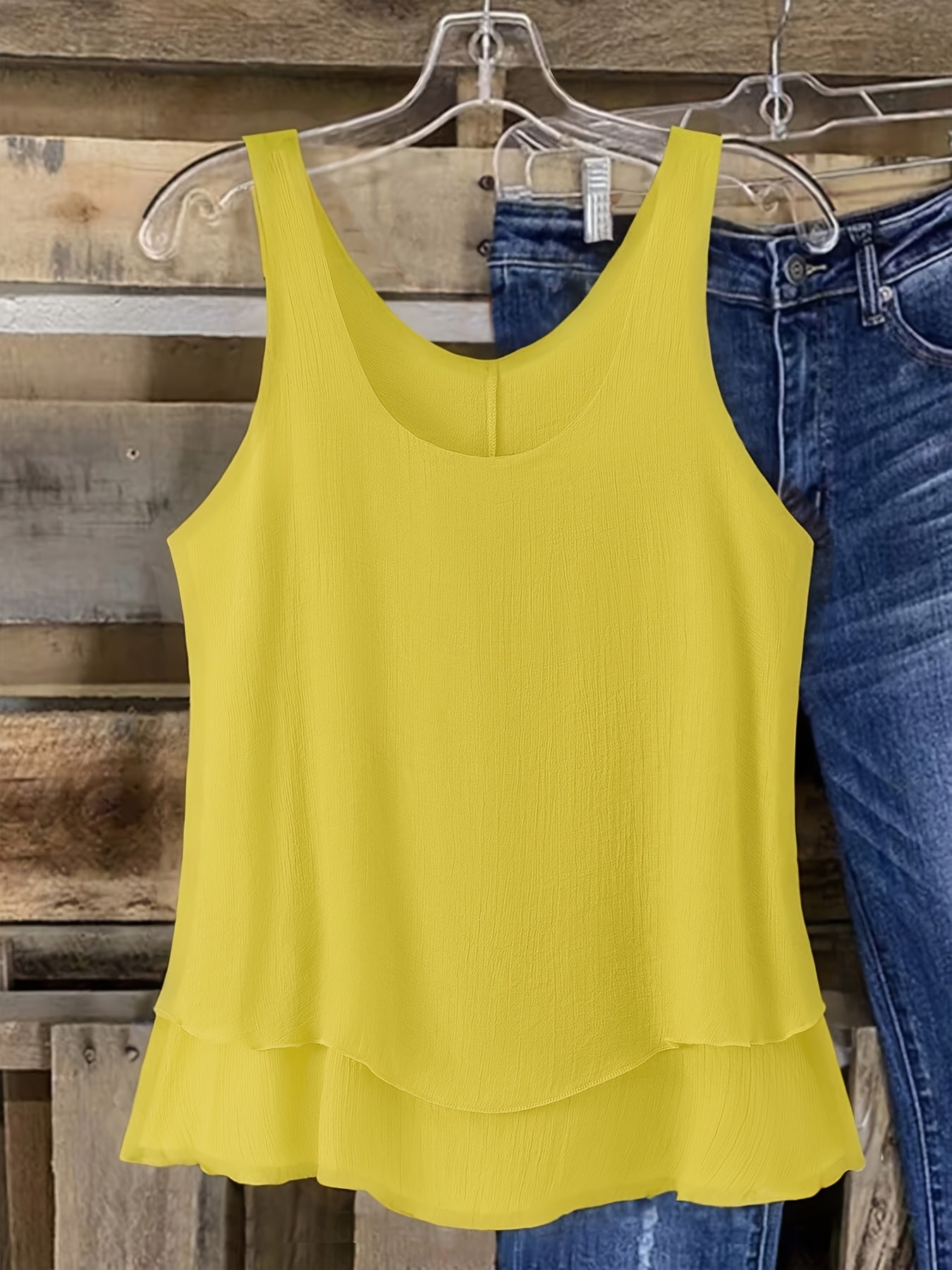 Plus Size Double-Layer Woven Tank Top for Women Sleeveless Orange