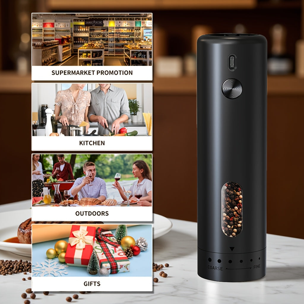 Qayta to'ldiriladigan elektr qalampir maydalagich 110ml sozlanadigan qattiqlik LED chiroq bilan qora