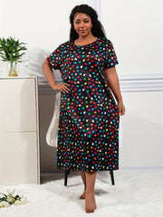 Plus Size Women's Loungewear Dress Colorful Heart Print Nightdress