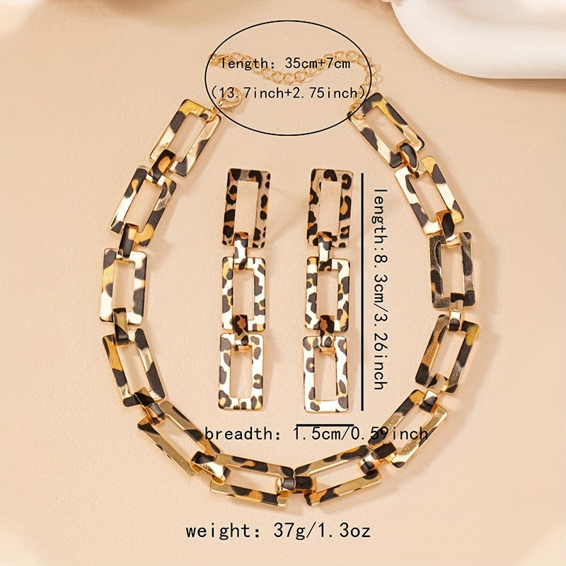 Women's Punk Style Jewelry Set Leopard Pattern Dangle Earrings Necklace Party Accessories