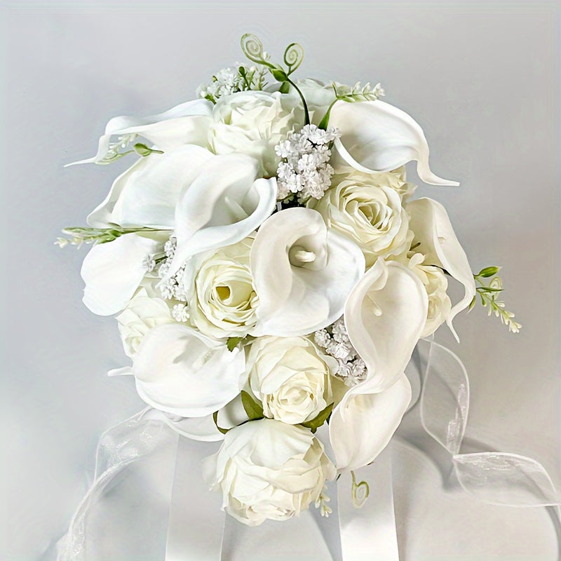 Calla Lily and Lotus Bridal Bouquet with Water Drop Design for Weddings and Events