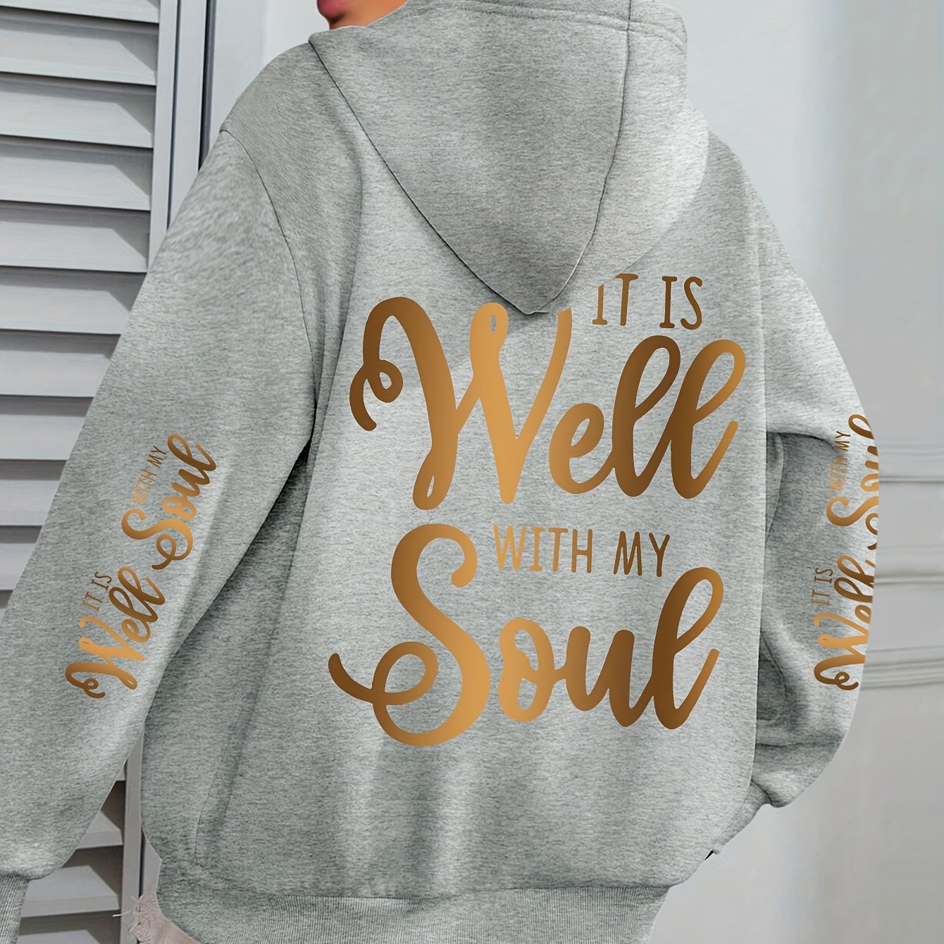 Plus Size Hooded Sweatshirt with Gold Lettering Oversized Fall Winter Cozy