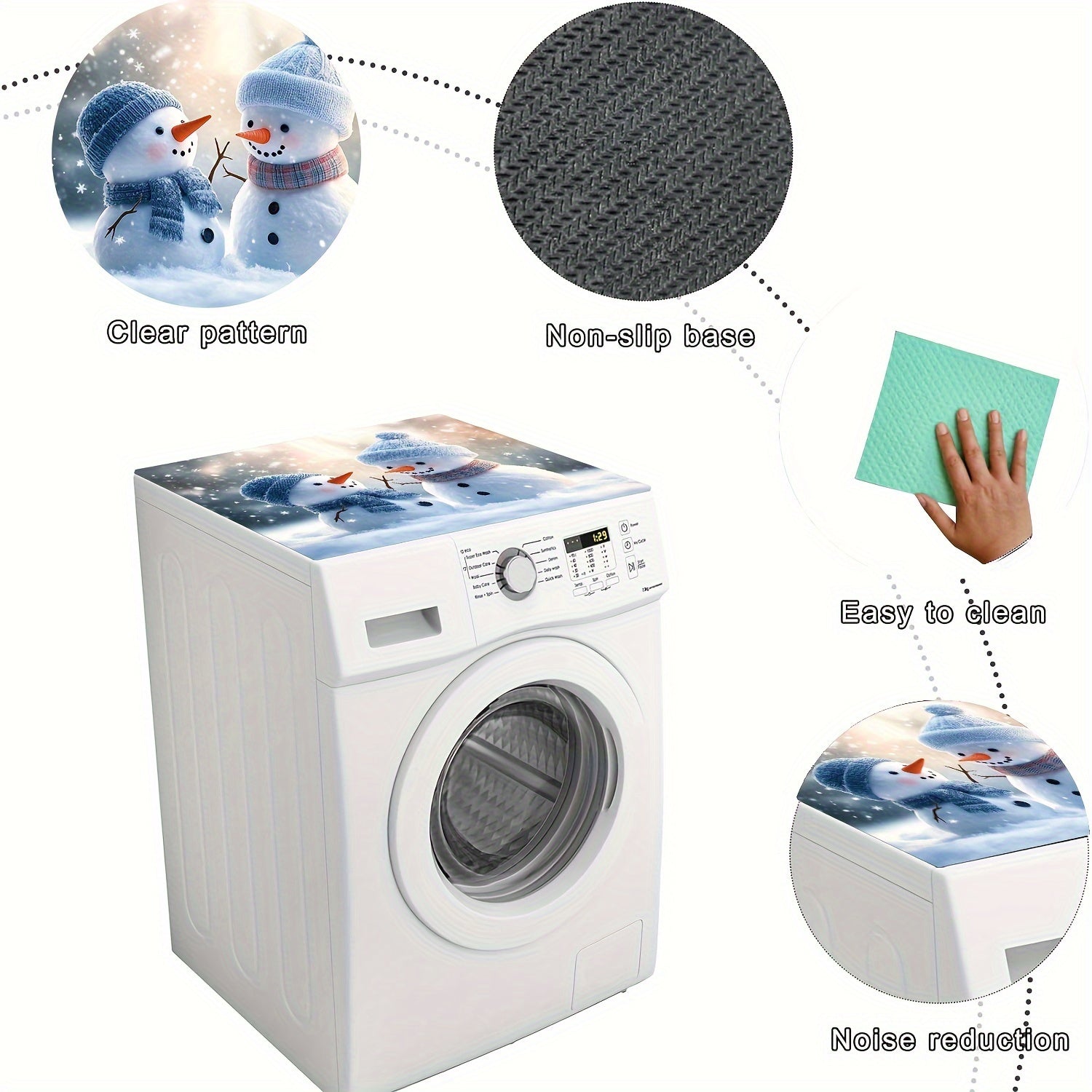 Christmas Snowman Washing Machine Dust Cover, Quick-Dry, Absorbent, Modern Design
