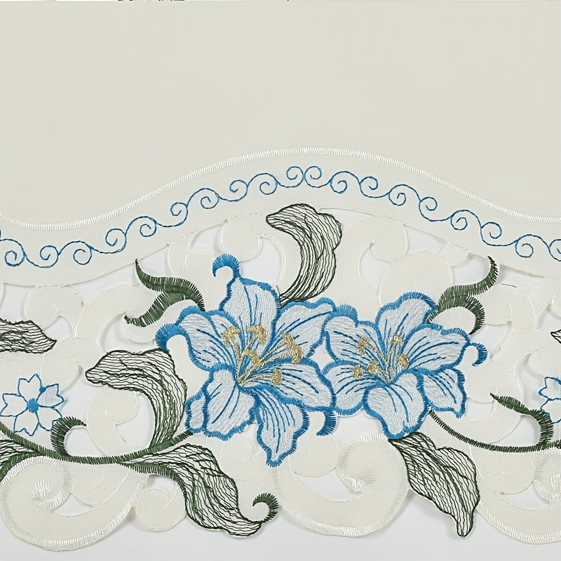 3-Piece Beige Floral Embroidered Polyester Window Curtains for Bedroom Living Room Kitchen