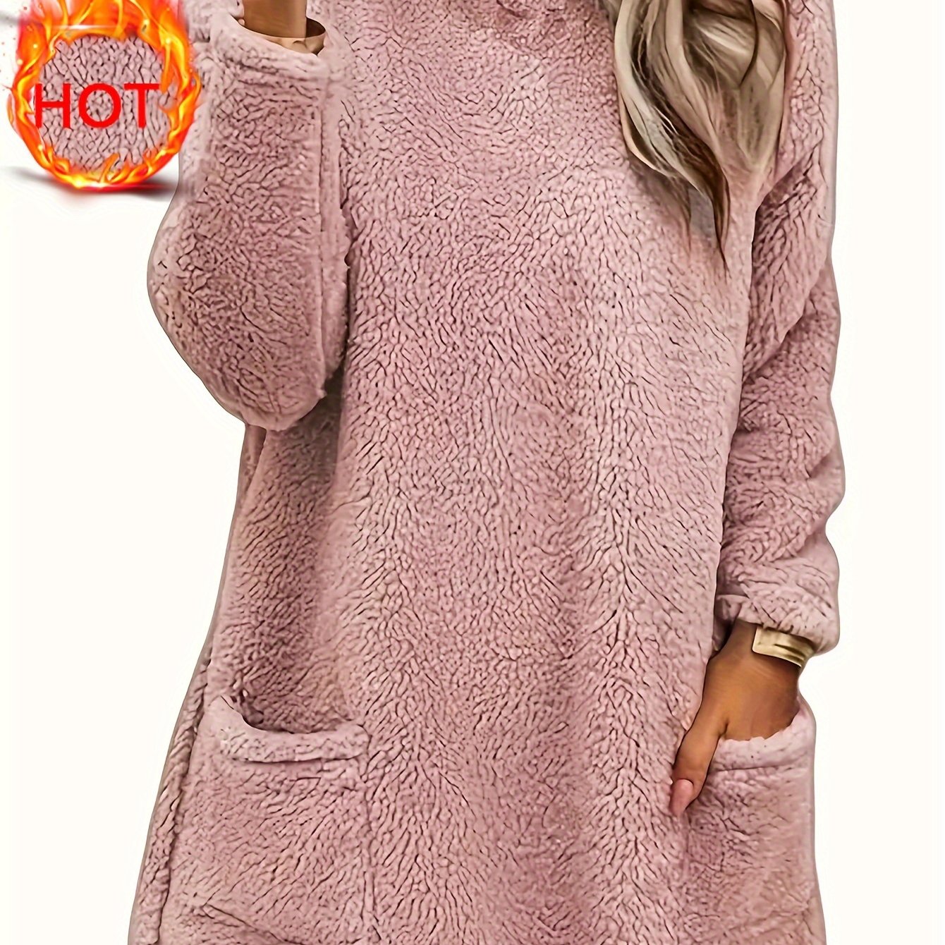 Толстовка женская плюшевая с длинными рукавами и карманами, большой размер