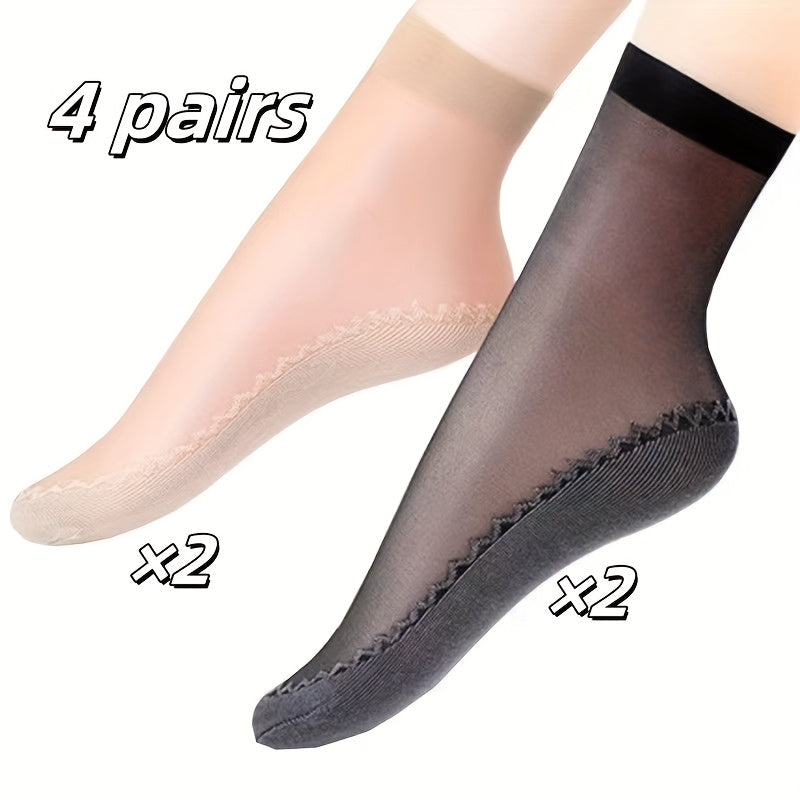 Women's Ankle Socks Pack of 4 Breathable Nylon Mesh Non-Slip Toe Protectors Solid Color