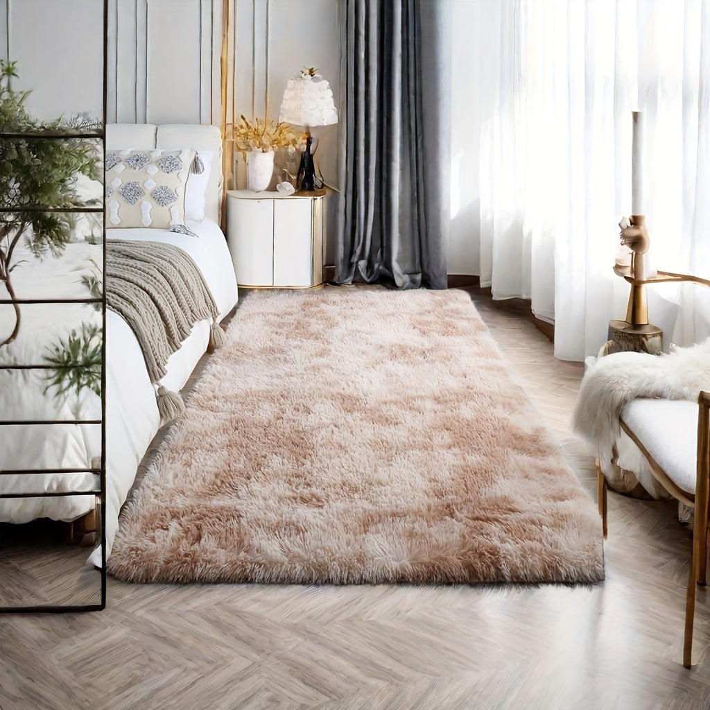 Beige Shaggy Area Rug with Non-Slip Backing for Bedroom Living Room Decor