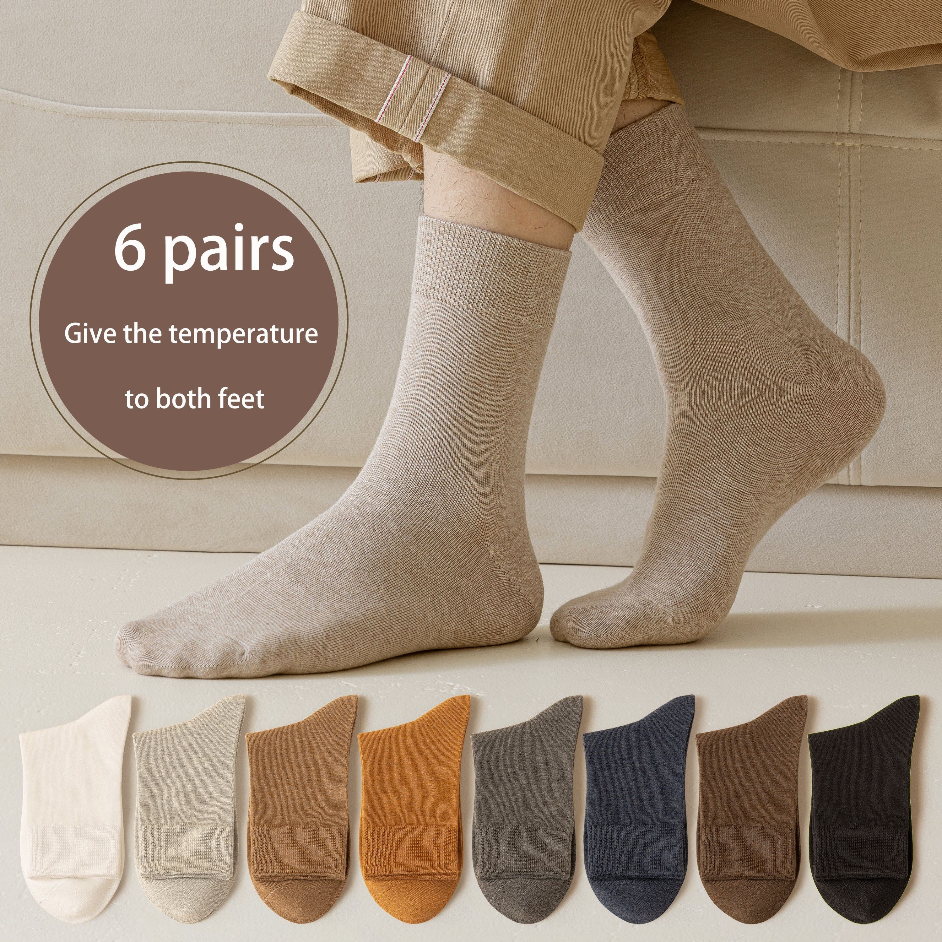 Men's Cotton Mid-Calf Socks 6 Pairs Solid Colors Breathable Comfortable Casual