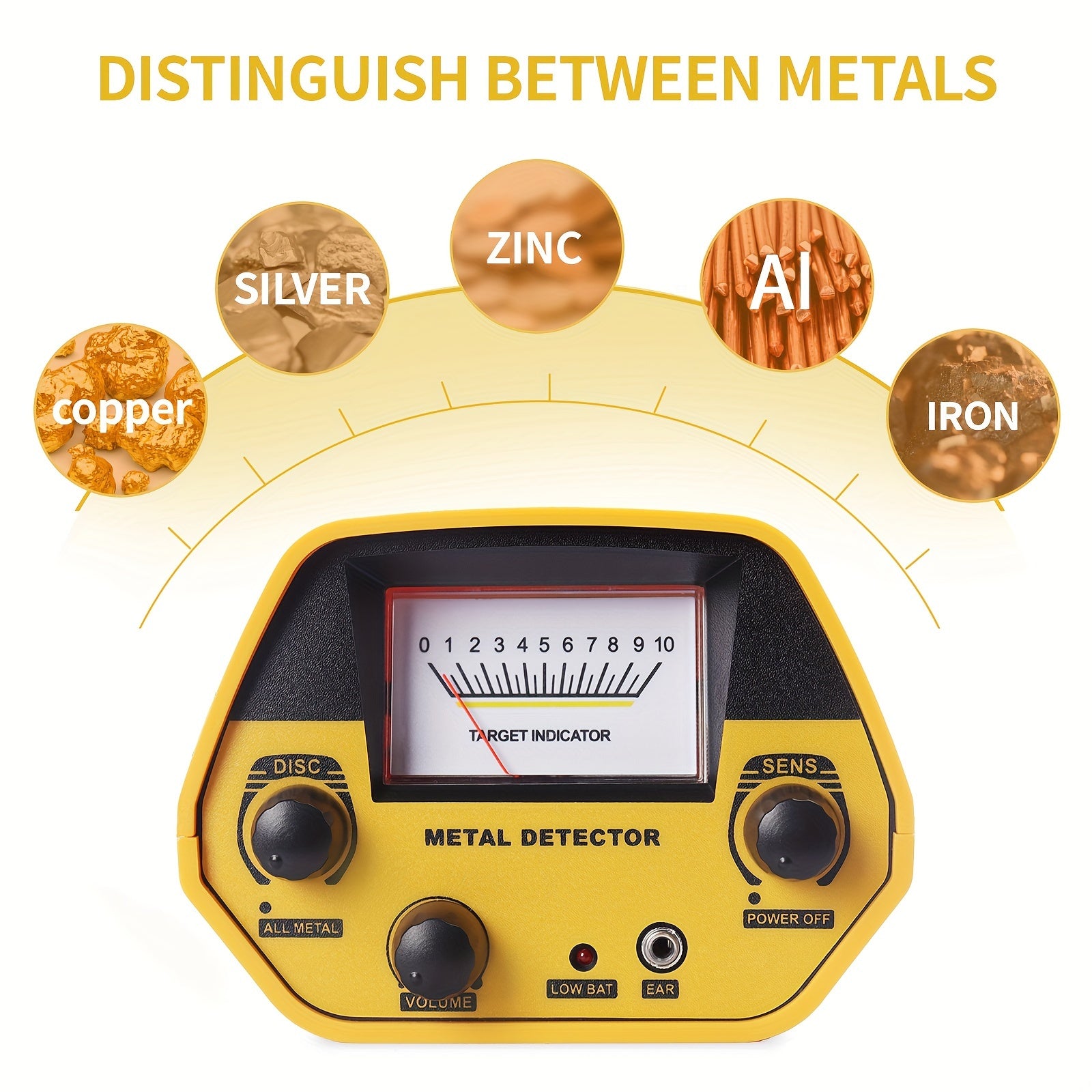 Adult Metal Detector with 8-Inch Coil, Adjustable Sensitivity for Treasure Hunting