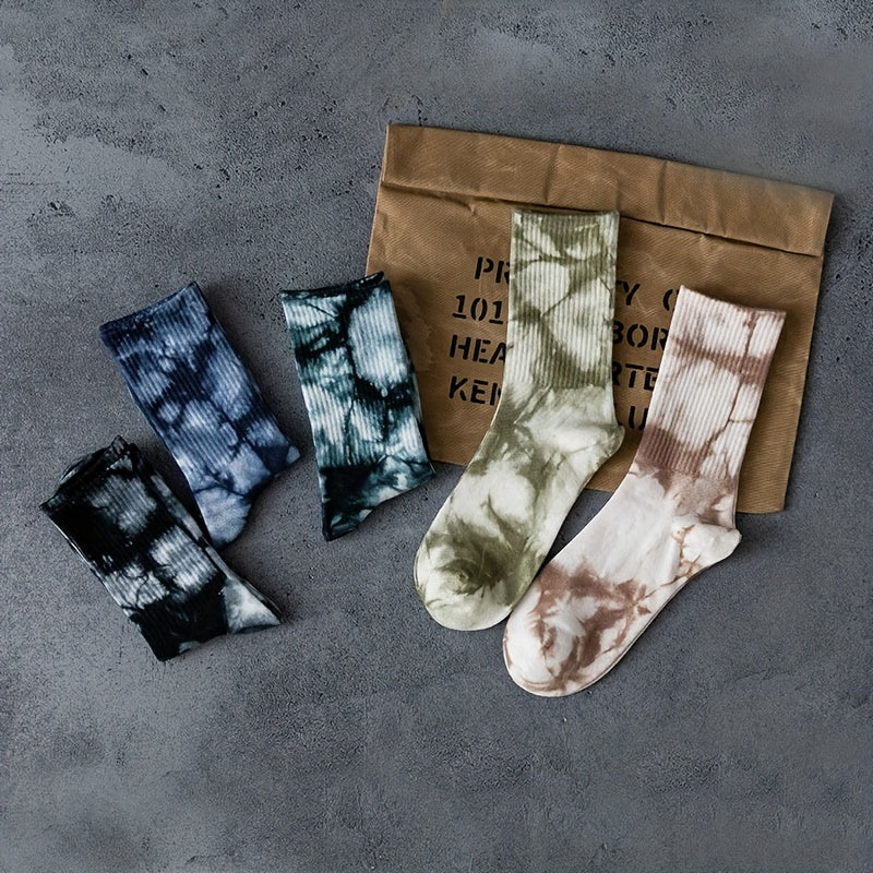 Men's Tie Dye Socks Set of 3 Trendy Street Skateboarding Hip-Hop Style Cotton Blend