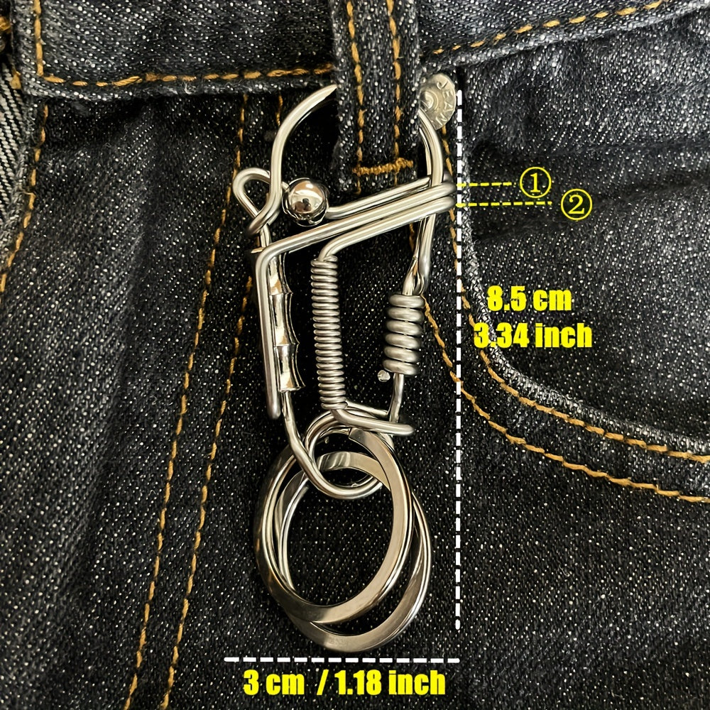 Stainless Steel Keychain for Men Engraved Bamboo Bead Mechanical Car Keyring