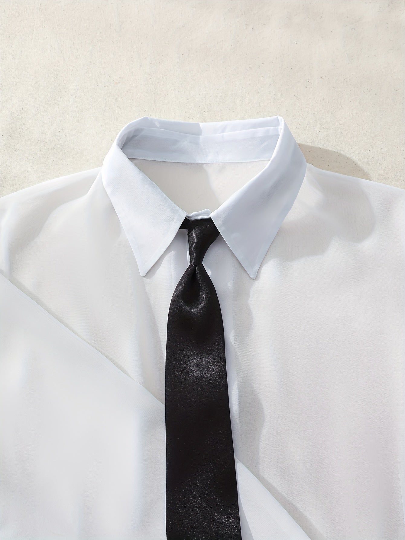 Women's Sheer Shirt and Bodycon Skirt Set with Tie and Thong