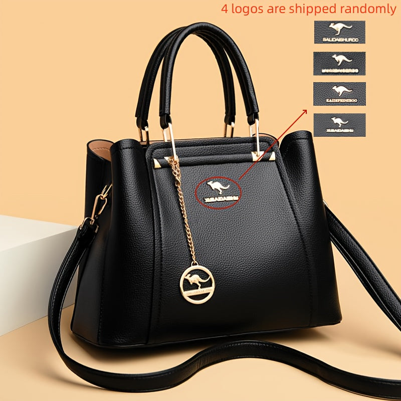 Women's Black Faux Leather Handbag with Detachable Shoulder Strap and Anti-Theft Design