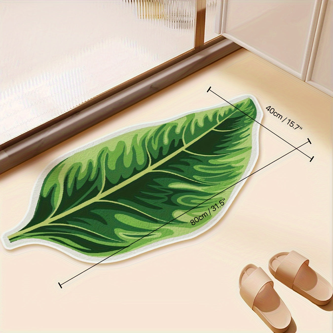 Green Leaf Velvet Non-Slip Bathroom Mat for Bedroom Living Room Floor Decor