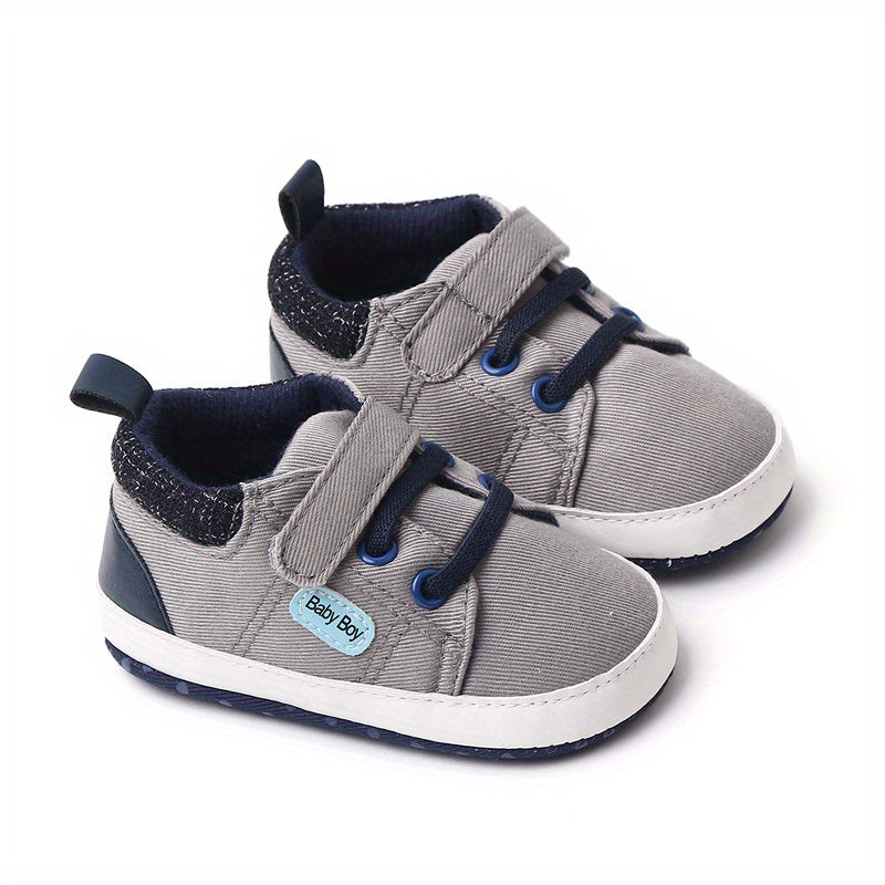 Infant Baby Boys Non-Slip High Top Canvas Sneakers Lightweight Geometric Embroidered