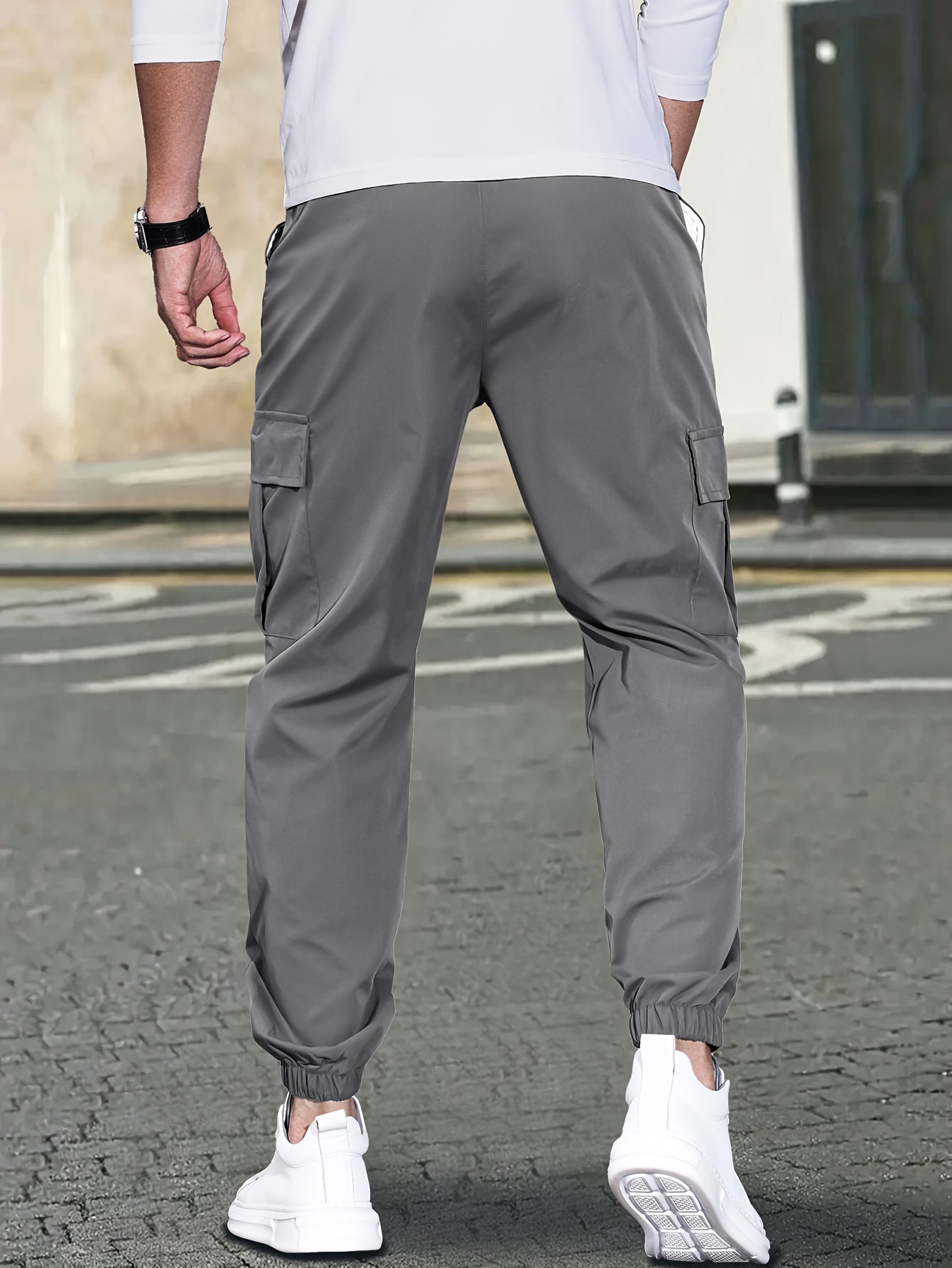 Men's Polyester Cargo Pants Solid Color Casual Summer Outdoor with Side Pockets