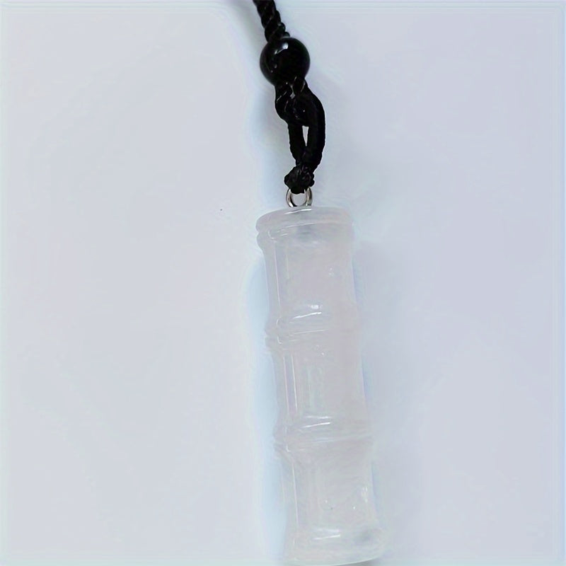 Natural Stone Pendant Necklace with Bamboo Design and Braided Rope for Casual and Party Wear