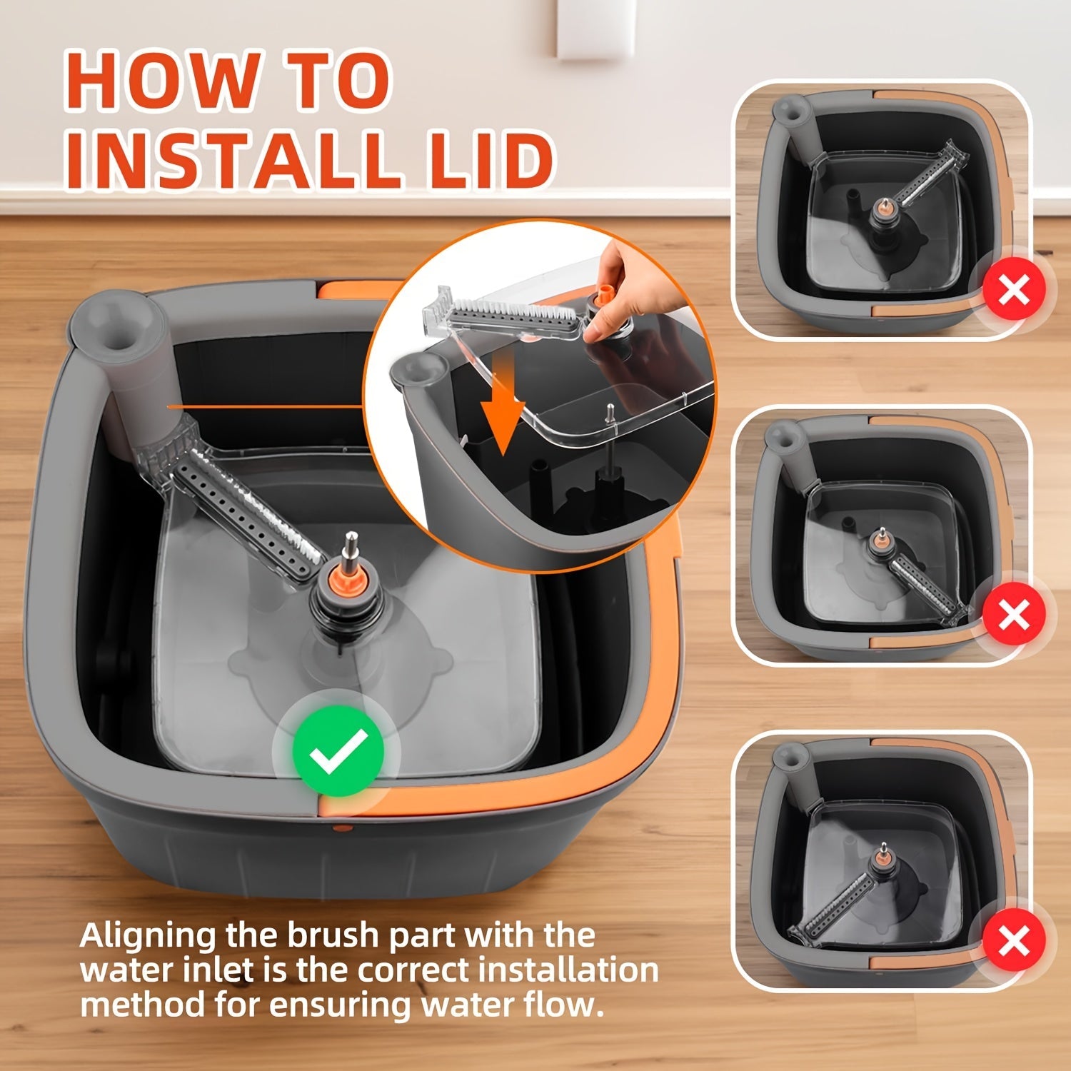 Juego de fregona cuadrada con cubo y 2 paños para limpiar madera, baldosas y mármol