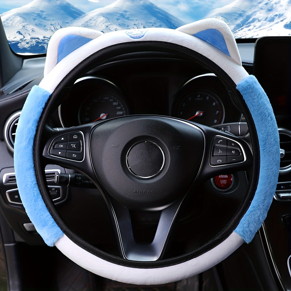 Cute Cat Plush Car Steering Wheel Cover Waterproof Non-slip 37-38cm