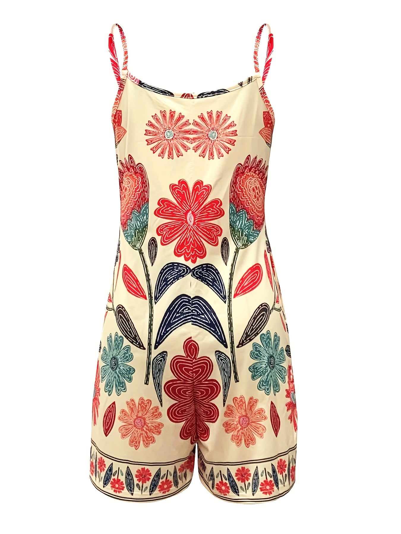 Women's Floral Print Sleeveless Jumpsuit with Pockets for Vacation