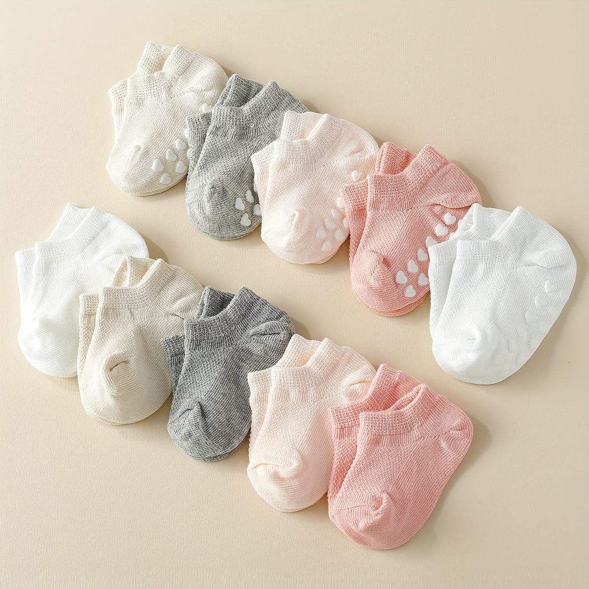 10 Pcs Kids Ankle Socks Cotton Blend Non-Slip Breathable Mesh Solid Color Spring Fall