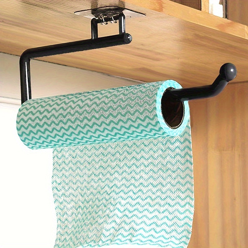 Wall Mounted Kitchen Organizer No-Drill Paper Towel and Wrap Holder Compact Storage