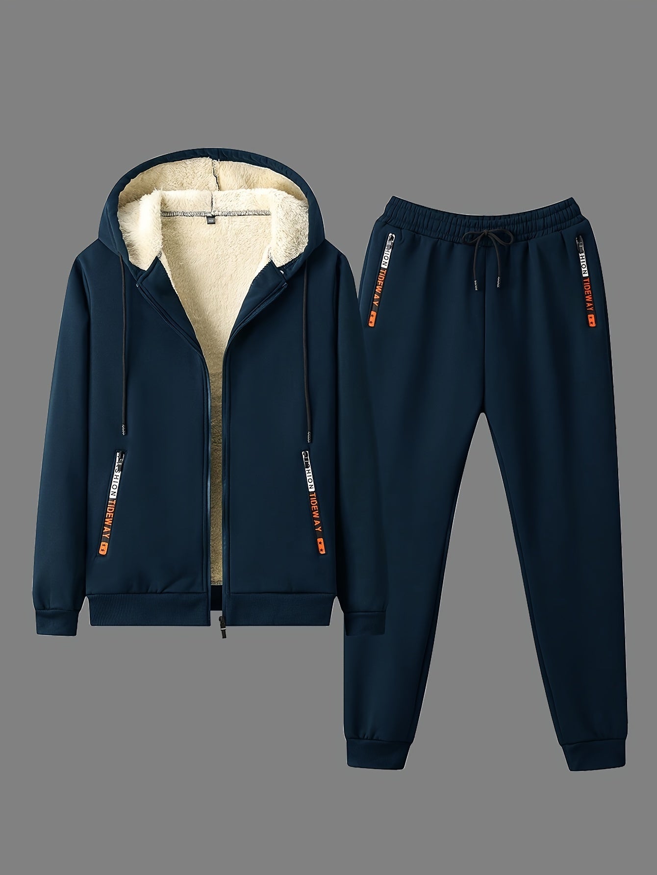Men's Fleece Lined Tracksuit Set for Gym Running Full-Zip Hoodie Jogging Pants
