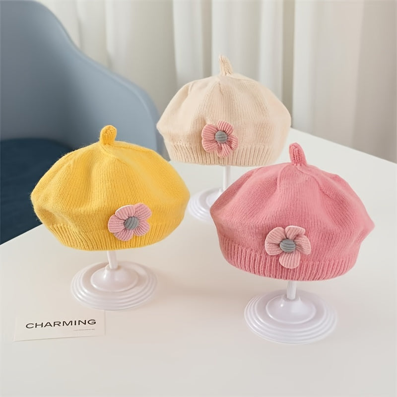 Gorro de beré infantil para bebé niña de algodón con estampado floral, de temporada, elástico y lavable