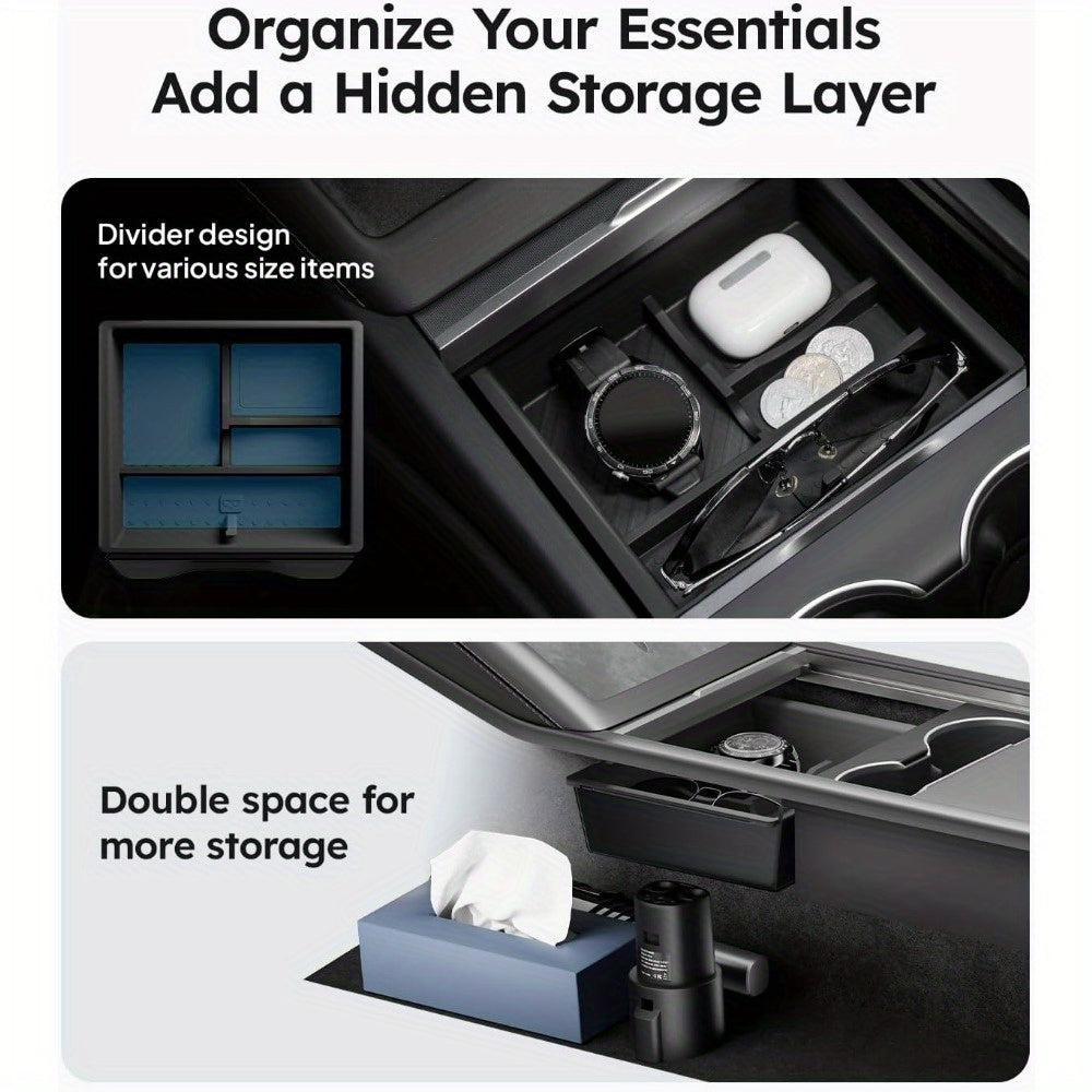 Car Interior Accessory Black Console Organizer 4pcs for Model 3 Y Storage