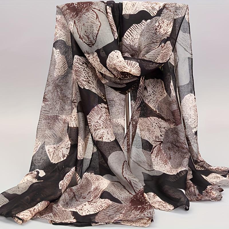 Vintage Floral Print Scarf Polyester Breathable Cozy for Casual Outings