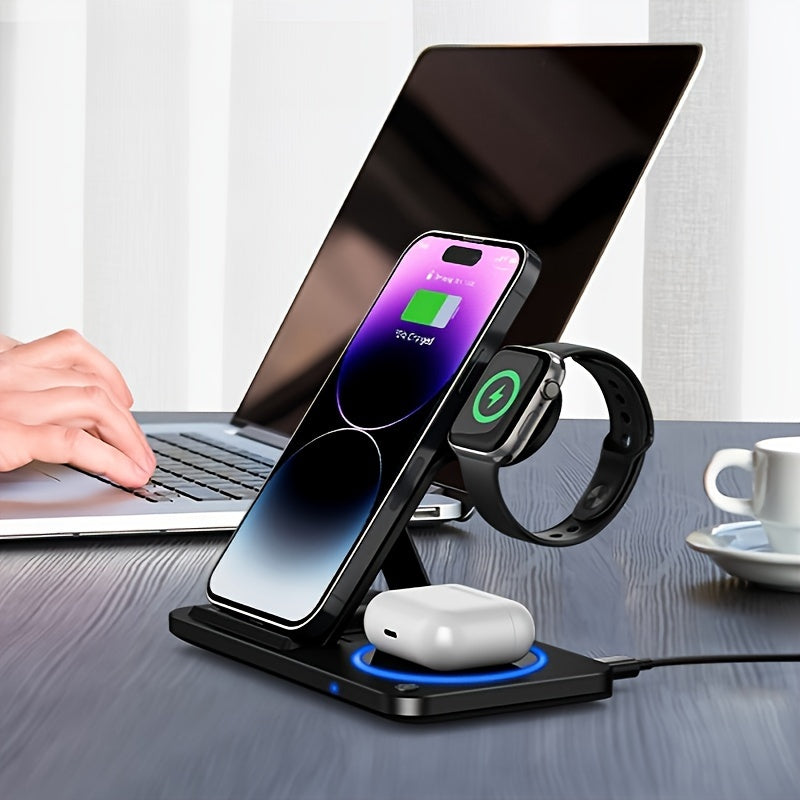 Foldable Wireless Charging Station for iPhone iWatch Earbuds Fast Charging Hub