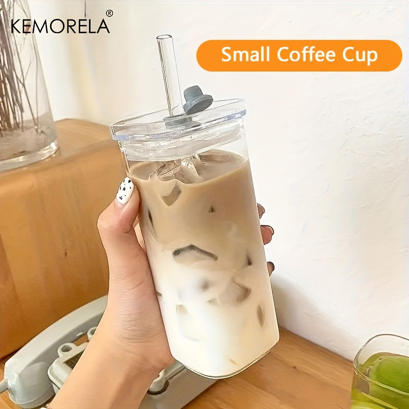 4/6pcs 380ml Rectangular Heat-Resistant Glass Mug with Lid and Straw Reusable Drinking Cup