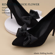 2Pcs Black Bow Shoe Clips Elastic Folding Buckle Polyester Shoe Accessories
