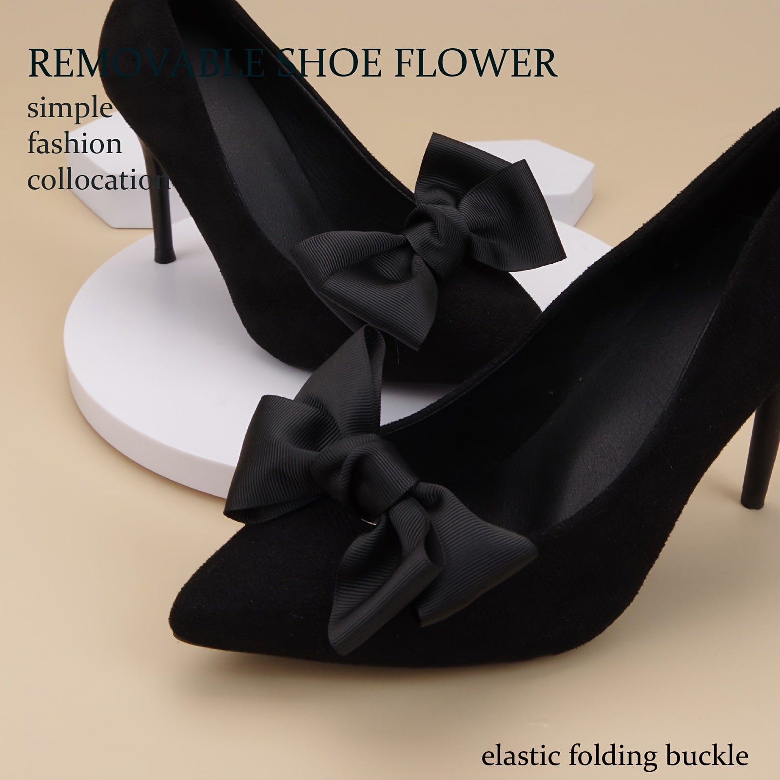 2Pcs Black Bow Shoe Clips Elastic Folding Buckle Polyester Shoe Accessories