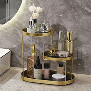Golden Metal Cosmetic Organizer with 3 Tiers Marble Pattern Vanity Bathroom Storage