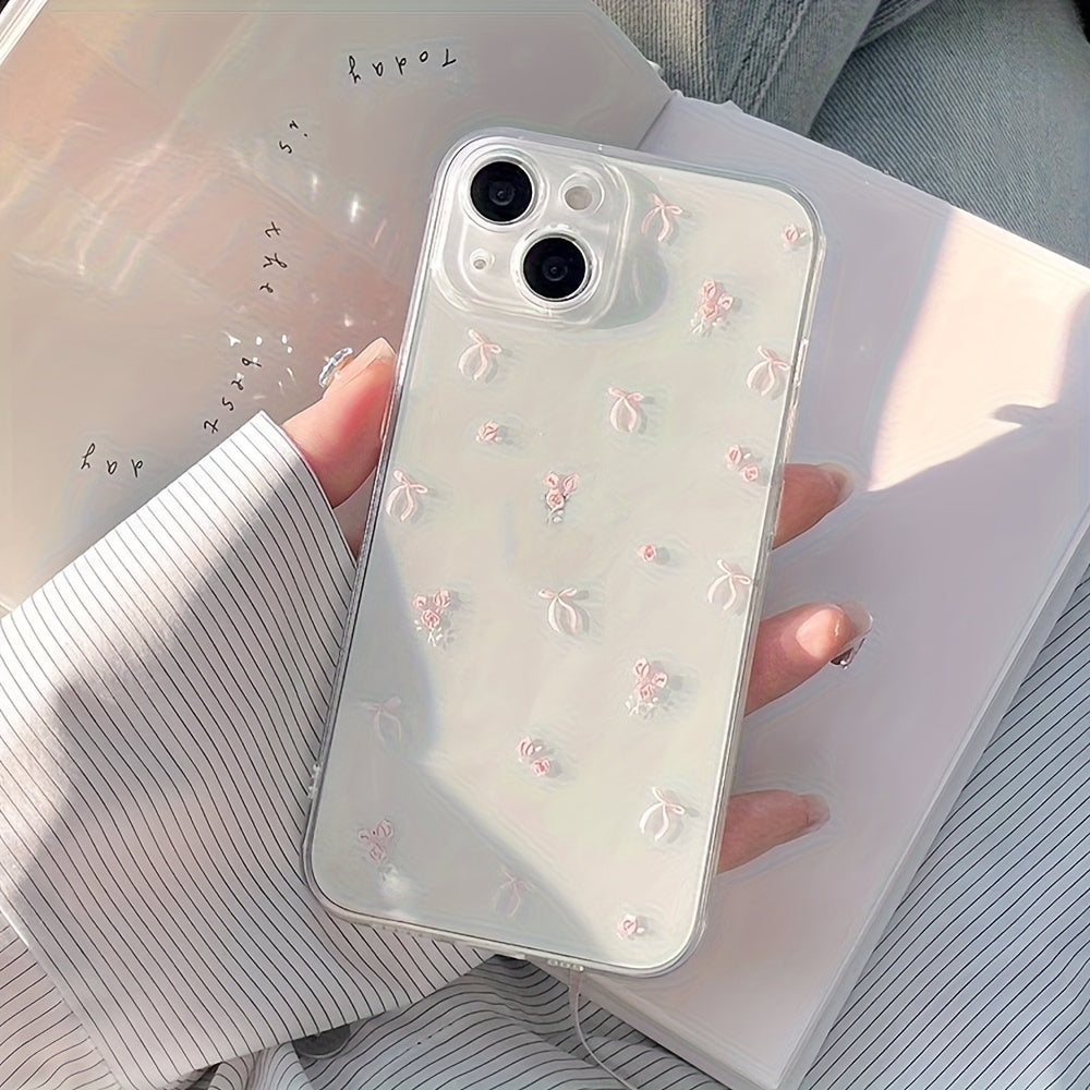 Transparent TPU Phone Case with Pink Bow Design for iPhone 11 12 13 14 15 16 Pro Max XR Plus