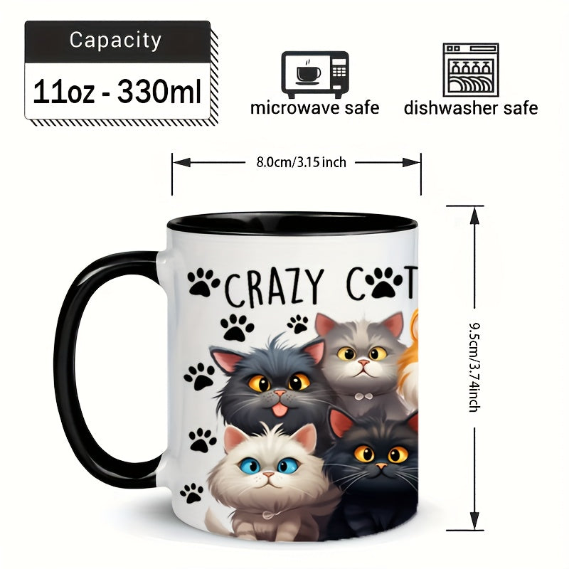11oz Ceramic Coffee Mug with Cartoon Cats Insulated Microwave Safe Gift for Cat Lovers