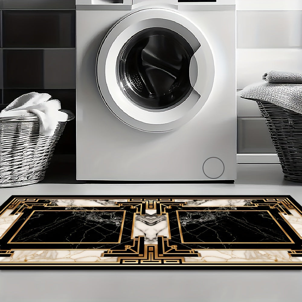 Alfombra de corredor a la moda antideslizante con patrón de grietas de mármol y detalles en oro para balcones de hoteles