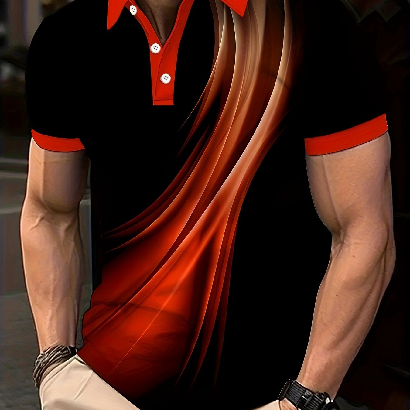 Men's Plus Size Golf T-Shirt with Retro Blue Lines Geometric Design Summer Casual Big and Tall