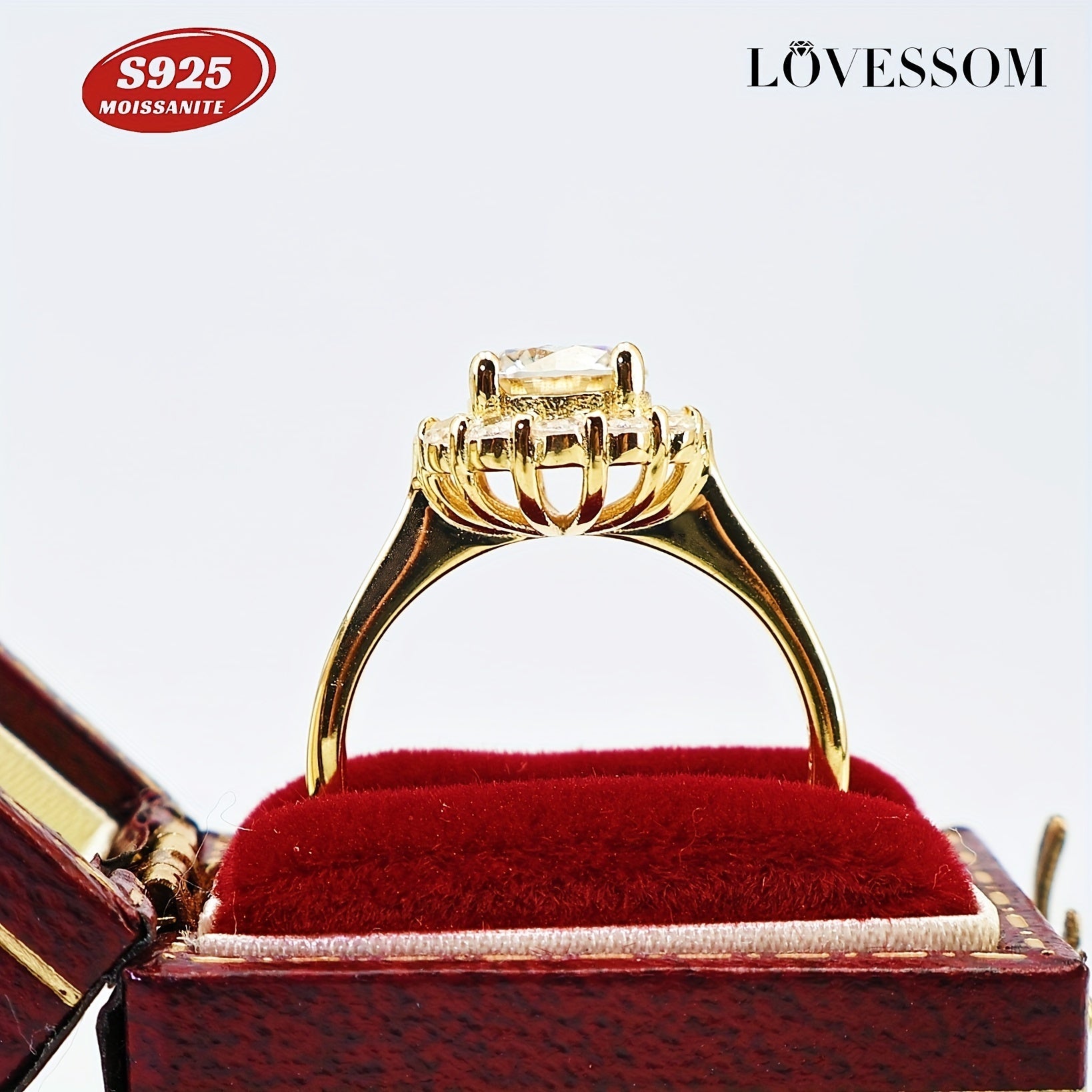 Women's Silver Moissanite Engagement Ring 1 Carat Vintage Hypoallergenic Gold Plated