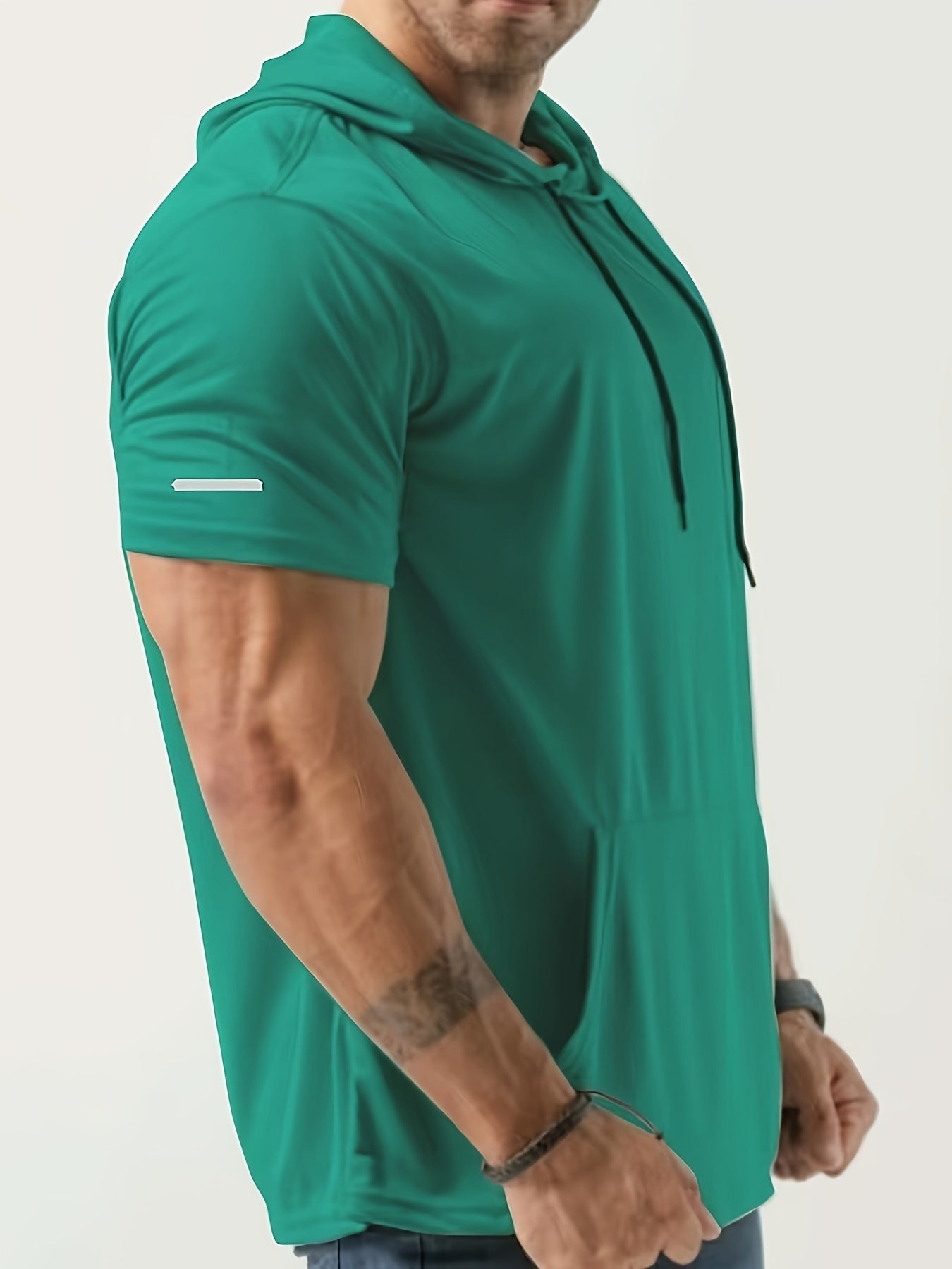 Plus-Size Men's Quick-Drying Hooded Sports T-Shirt Polyester Short Sleeve Casual
