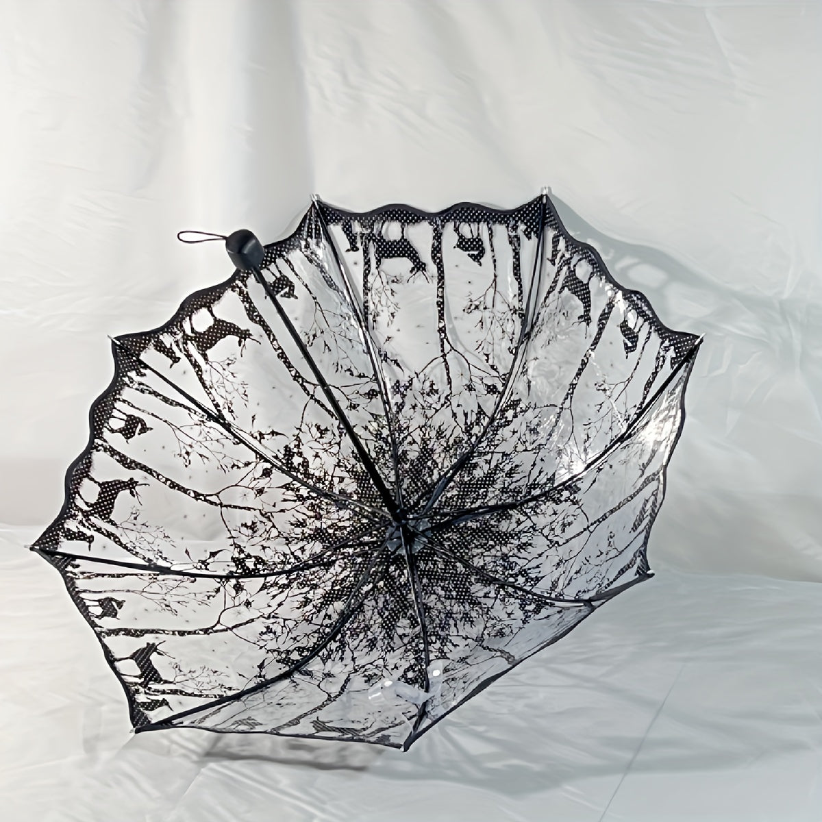 Transparent PVC Tri-Fold Butterfly Rose Umbrella with Arched Handle