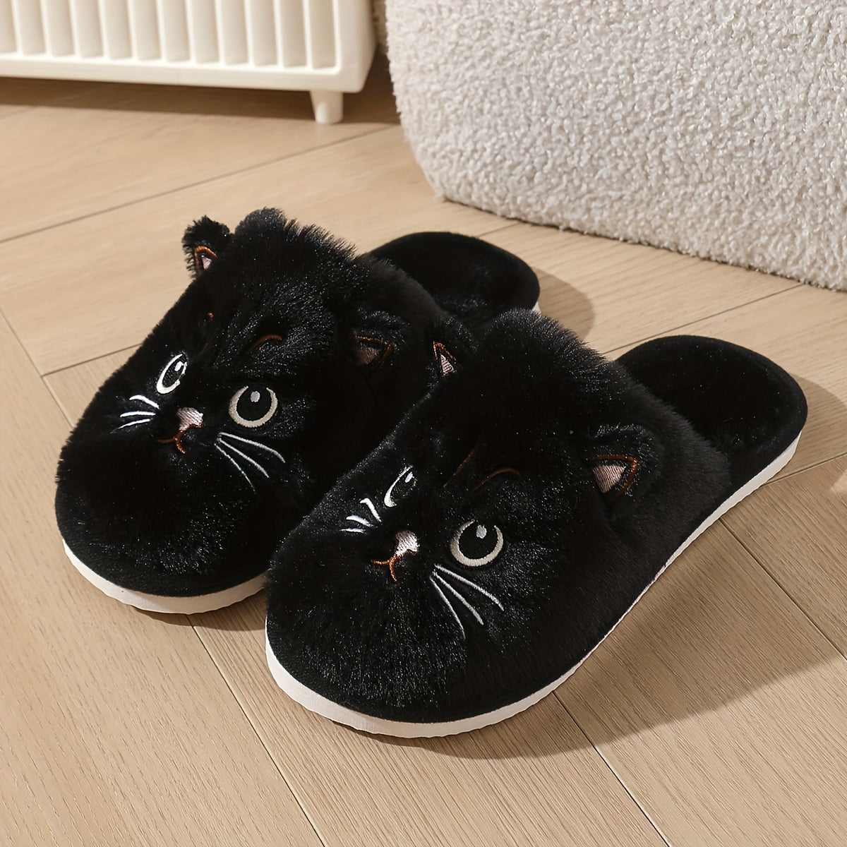Women's Plush Cat Slippers Indoor House Shoes Non-Slip Cozy EVA Sole