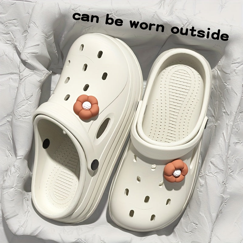 Women's Beige Closed-Toe Clogs Thick Platform Non-Slip Sandals with Cushioned Sole