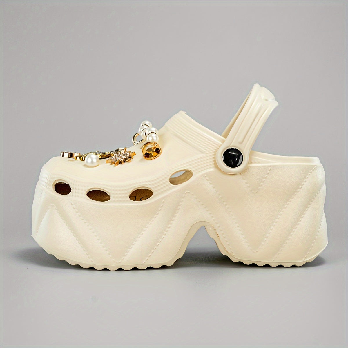 Women Glitter Embellished Mules Clogs Pearls Butterflies EVA Platform Heels